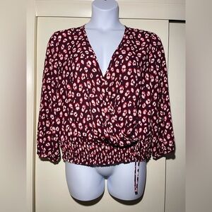 Candies Juniors Wrap blouse smocked bottom slightly crop fit